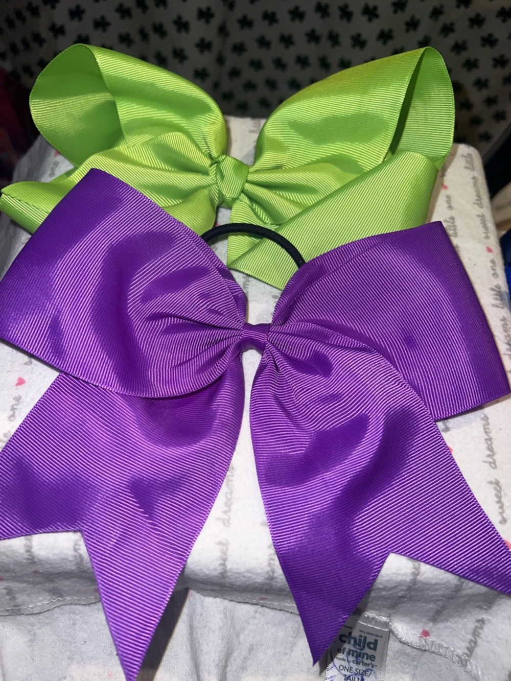 Purple and Lime Grosgrain Hair Bows - Pair
